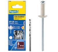 Rapid Scatola da 50 Rivetti in Alluminio da Ø4.8 x 12 mm, Adatti a Fissare Grondaie, Tubazioni e Lamiere, Include Punta per il Trapano - Bianco (5001468)