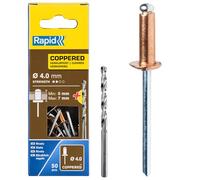 Rapid Scatola da 50 Rivetti in Alluminio da Ø4 x 10 mm, Adatti a Fissare Grondaie, Tubazioni e Lamiere, Include Punta per il Trapano - Rivestiti in Rame (5001462)