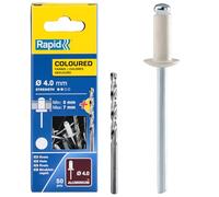 Rapid Scatola da 50 Rivetti in Alluminio da Ø4 x 10 mm, Adatti a Fissare Grondaie, Tubazioni e Lamiere, Include Punta per il Trapano - Bianco (5001463)