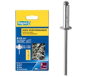 Rapid Scatola da 500 Rivetti in Alluminio da Ø3.2 x 8 mm Adatti a Fissare Parafanghi, Coperture in Metallo e Plastica, Segnaletica e Lamiere (5001431)
