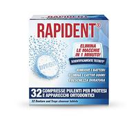 Rapident, Compresse Effervescenti Pulenti per Protesi, Dentiere, Bite, Apparecchi Ortodontici, Rimuove i Batteri, Elimina le Macchie e Cattivi Odori, Freschezza Duratura, 12 Confezioni da 32 Compresse