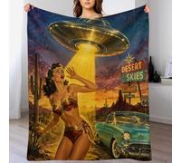 Rapimento UFO sulla Route 66 Coperta Flanella Calda per Casa Relax 60x80in | Plaid caldo, Motel nel deserto, per soggiorno e televisione, serate tranquille e momenti piacevoli, 150x200cm(60x80in)