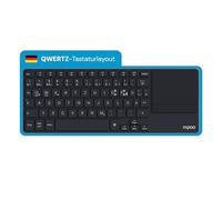 Rapoo E2810M - Tastiera wireless Bluetooth & 2.4G USB Wireless, touchpad, Multi Device fino a 4 dispositivi, alloggiamento compatto in alluminio, funzionamento a batteria, layout QWERTZ tedesco