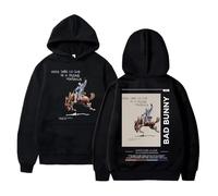 Rapper Bad Bunny Vintage Sciolto Felpe con Cappuccio Hip Hop Maniche Lunghe Top Uomo Donna Oversize Pullover Unisex Abbigliamento di Strada-Black||XXS