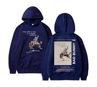 Rapper Bad Bunny Vintage Sciolto Felpe con Cappuccio Hip Hop Maniche Lunghe Top Uomo Donna Oversize Pullover Unisex Abbigliamento di Strada-Black||XXS