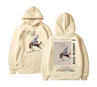 Rapper Bad Bunny Vintage Sciolto Felpe con Cappuccio Hip Hop Maniche Lunghe Top Uomo Donna Oversize Pullover Unisex Abbigliamento di Strada-Black||XXS