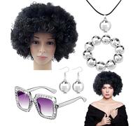 Rapper Look - Set di accessori da discoteca retrò 70S Bling anni '70, gioielli da discoteca, parrucca corta afro, occhiali eleganti, accessori radio per feste di danza, eventi e fot