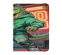 Rapping T-rex Neon Hiphop - Portafoglio in pelle per passaporto e carte di vaccino, con scomparto per carte di vaccinazione, con blocco RFID, per uomini e donne, impermeabile