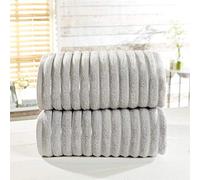 Rapport, Argento Set di 2 Asciugamani a Coste, 100% Cotone, 2 x Bath Sheet-90 x 140cms