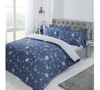 Rapport Country Toile - Set copripiumino double-face, motivo a righe, motivo floreale, colore: blu navy