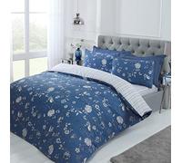 Rapport Country Toile - Set copripiumino singolo reversibile a righe con motivo floreale, colore: blu navy