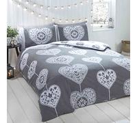 Rapport Cuori Natale Scandi Set Copripiumino, 100% Cotone Spazzolato,Grigio,Doppio