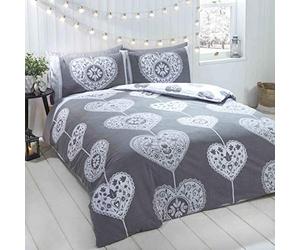 Rapport Cuori Natale Scandi Set Copripiumino, 100% Cotone Spazzolato Grigio, Singolo