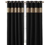 Rapport Eyelet Curtains Ring Top Header Curtain Pair Velvet Capri-Tende con Occhielli per Interni, Cameretta, Porta Finestra, Tendaggi, 168 x 183 cm, Colore: Nero e Oro, Poliestere