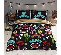 Rapport Home - Set copripiumino e federa Be Happy Neon Effetto Segni doppio policotone nero 2 pezzi