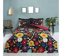 Rapport Home Brighton - Set copripiumino singolo, motivo floreale, colore: Nero