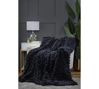 Rapport Home Coperta in finta pelliccia di coniglio, morbida al tatto, a costine, colore antracite, 150 x 200 cm