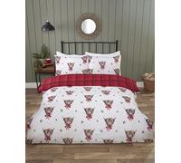 Rapport Home Fergus - Set copripiumino reversibile, motivo: mucche delle Highland, set di biancheria da letto matrimoniale con motivo scozzese rosso