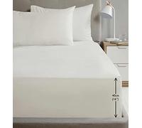 Rapport Home Lenzuolo con angoli king size, extra profondo, 40 cm di profondità, color crema, morbido, facile da pulire, in percalle non stirato, con tasca da 40,6 cm