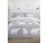 Rapport Home Polar Bear - Set copripiumino matrimoniale, 100% cotone spazzolato, 3 pezzi, reversibile, colore: Grigio