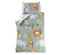 Rumble IN Giungla Singolo Copripiumino e Federa Set Bambini Leone Zebra Hippo