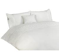 Rapport Home Set Copripiumino Bianco e 2 federe per Letto Matrimoniale, con Dettaglio Increspato con Rose, Poliestere-Cotone, Doppio