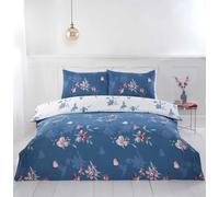 Rapport Home Set copripiumino in microfibra per letto king size, reversibile, 180 fili, morbido, non si stira, con uccelli, fiori e farfalle, colore: blu