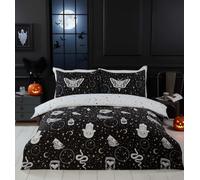 Rapport Home Set copripiumino king size in microfibra gotica magica, a tema scuro, set di biancheria da letto per Halloween, strega magica, nero