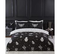 Rapport Home Set copripiumino king size in microfibra gotica magica, a tema scuro, set di biancheria da letto per Halloween, strega magica, nero