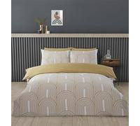 Rapport Home Set copripiumino king size in policotone di alta qualità, design geometrico, ocra e bianco, minimalista, 3 pezzi, non si stira, lussuoso set di biancheria da letto con chiusura a scatto