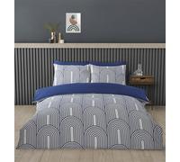 Rapport home Set copripiumino matrimoniale in policotone di alta qualità, design geometrico, blu e bianco, minimalista, 3 pezzi, non si stira, lussuoso set di biancheria da letto con chiusura a scatto
