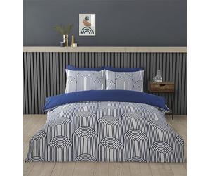 Rapport home Set copripiumino matrimoniale in policotone di alta qualità, 3 pezzi, con motivo geometrico archi blu e bianchi, tessuto minimalista non necessita di stiratura e chiusura a scatto