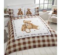 Rapport Home - Set copripiumino singolo con orsetto Hug Me a scacchi, reversibile, colore: panna