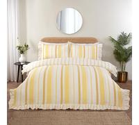 Rapport Home Set di biancheria da letto con volant, set copripiumino reversibile Maya a righe, per letto king size, colore: giallo