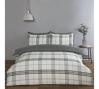 Rapport Home Set di biancheria da letto reversibile a quadri scozzesi, colore grigio, set di biancheria da letto matrimoniale a 180 fili