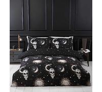 Rapport Home Tarocchi - Set copripiumino in microfibra, per letto king size, motivo: teschi e stellari, colore: nero