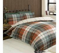 Rapport Lomond a Quadri Set Copripiumino in 100% Cotone Spazzolato, Terracotta, 3 pezzi, Doppio