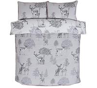 Rapport Luxury Reversible Print Piped Trim Duvet Cover Sherwood-Set Copripiumino per Letto King Size, con Stampa Animale, Reversibile, con Bordo a tubazioni, Poliestere, Grigio