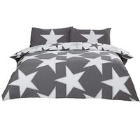 Rapport Stars - Set Copripiumino Reversibile, in Policotone, per Letto Matrimoniale, Colore: Grigio