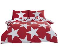 Rapport Stars - Set Copripiumino Reversibile, in Policotone, per Letto Matrimoniale, Colore: Rosso