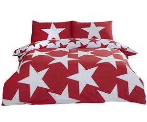 Rapport Stars - Set Copripiumino Reversibile, in Policotone, per Letto Matrimoniale, Colore: Rosso