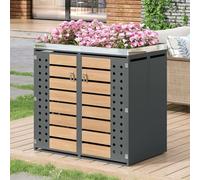 RAPRAP Contenitore Per Contenitori, Pannelli Con Venature Orizzontali in Legno, Chiudibile A Chiave, Due Ante, Area Per Piante, Pannello Porta Cavo A Forma Di Diamante, Per 4 Contenitori,2 bin