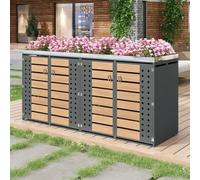 RAPRAP Contenitore Per Contenitori, Pannelli Con Venature Orizzontali in Legno, Chiudibile A Chiave, Due Ante, Area Per Piante, Pannello Porta Cavo A Forma Di Diamante, Per 4 Contenitori,4 bin