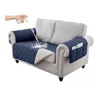 RAPRAP Copridivano 100% impermeabile con tasche laterali, protezione per divano a 2 posti, per bambini, animali domestici, cani, resistente, antiscivolo, a due posti, lavabile, blu navy, 2 posti