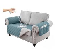 RAPRAP Copridivano 100% impermeabile con tasche laterali, protezione per divano a 2 posti, per bambini, animali domestici, cani, resistente, antiscivolo, a due posti, lavabile, grigio blu, 2 posti