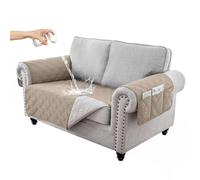 RAPRAP Copridivano 100% impermeabile con tasche laterali, protezione per divano a 2 posti per bambini e animali domestici, resistente, antiscivolo, a due posti, lavabile, cachi, 2 posti