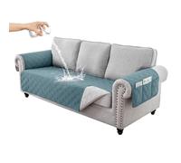 RAPRAP Copridivano a 3 posti, 100% impermeabile, con tasche laterali, per bambini, animali domestici, cani, resistente, antiscivolo, a tre posti, lavabile, grigio blu, 3 posti