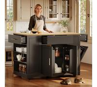 RAPRAP Isola da cucina con ruote, 120X50x92 cm carrello da cucina, carrello da servizio o credenza con vano per contenitore dei rifiuti, 2 porte e 3 cassetti,Nero