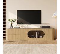 RAPRAP Mobile TV da 172 cm con frontale 3D e vetrina ovale in vetro - Concetto di stoccaggio versatile, effetto legno naturale e ampia superficie di lavoro, mobile TV moderno