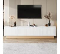 RAPRAP Mobile TV da 200 cm, Mobile TV scanalato in stile lussuoso, 4 ante, ripiani regolabili in altezza, angoli arrotondati, minimalismo moderno, mobile TV in MDF,Bianca